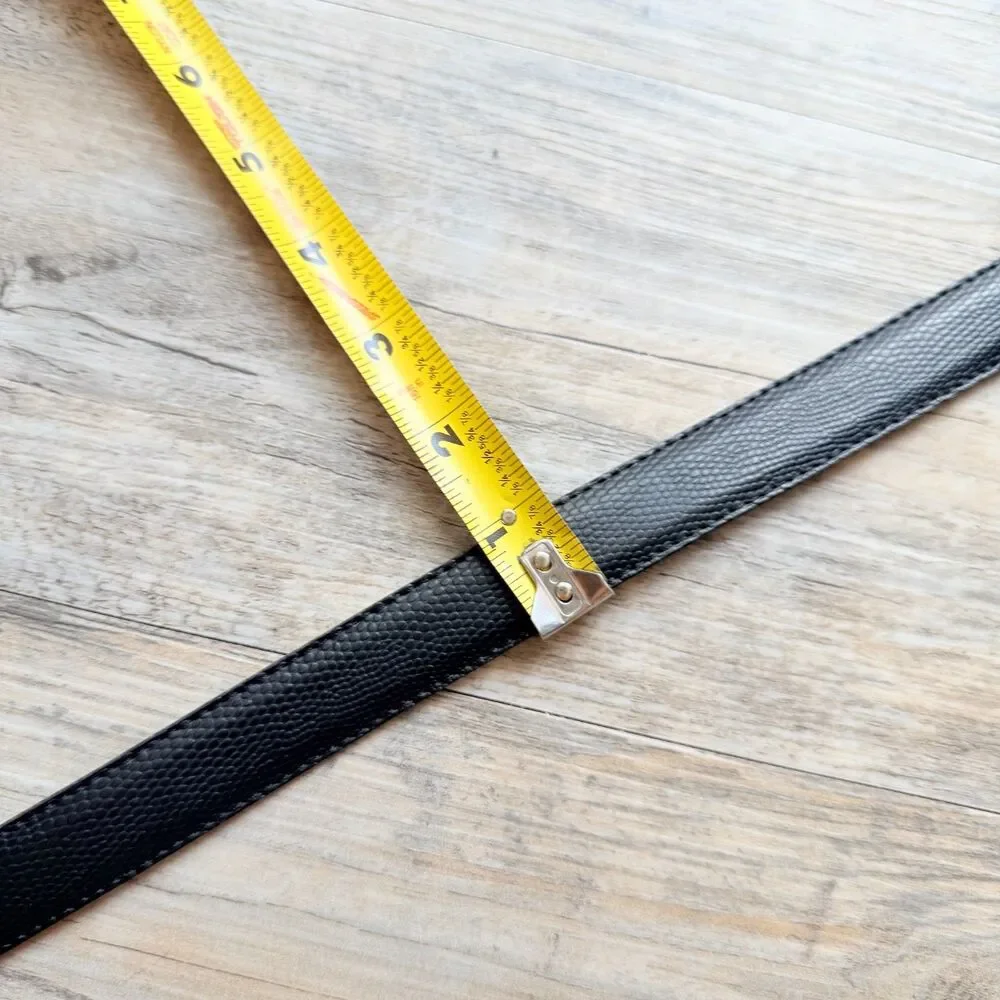 Vintage Black Textured Leather Belt Gold Buckle Size 30 Classic Minimalist